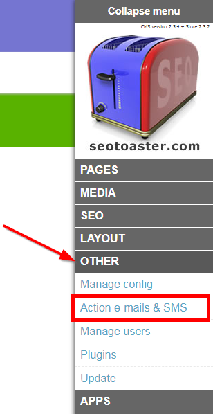 seotoaster crm other action emails sms