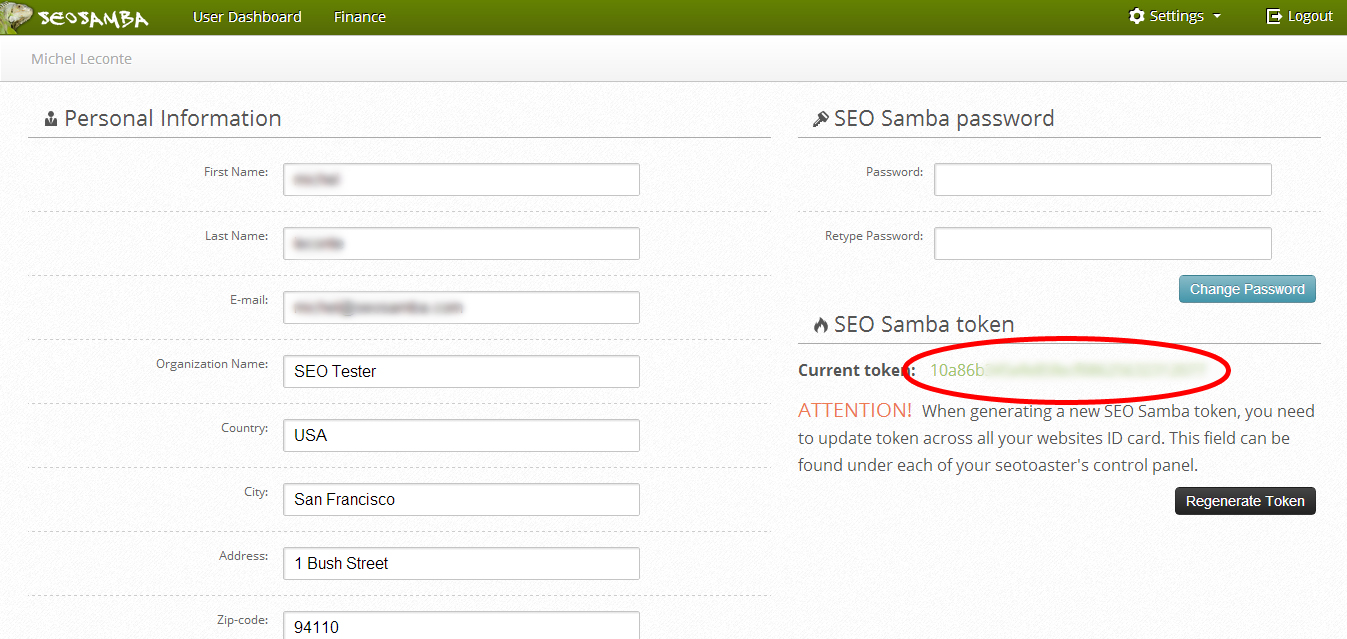 How to get your SeoSamba token in SeoSamba Marketing Operating System