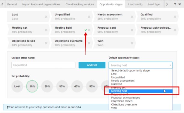 how to set default opportunity stage